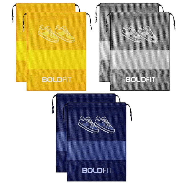 Boldfit Shoe Bag for Travel & Storage Travel Organizer for Women & Men Travel Accessories Shoe Organizer Shoe Bags Pouches Travel Shoe Cover, Essentials - Pack of 6 Shoe Pouch (Blue, Yellow, Grey)