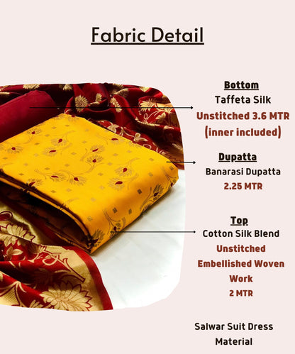 EthnicJunction Women's Banarasi Silk Unstitched Salwar Suit Dress Material Material With Banarasi Dupatta