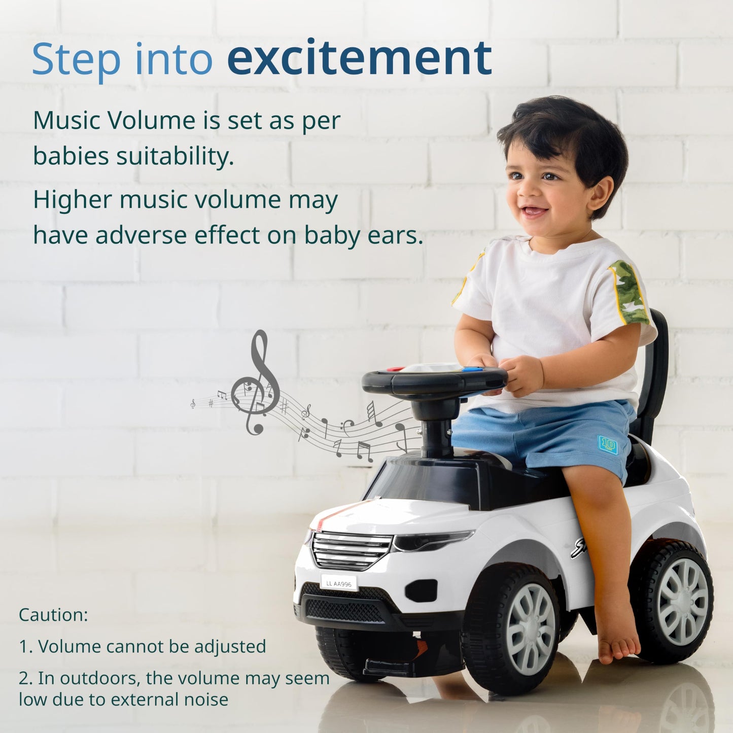 LuvLap Starlight Ride on & Car for Kids with Music & Horn Steering, Push Car for Baby with Backrest, Safety Guard, Under Seat Storage & Big Wheels, Ride on for Kids 1 to 3 Years Upto 25 Kgs (Orange)