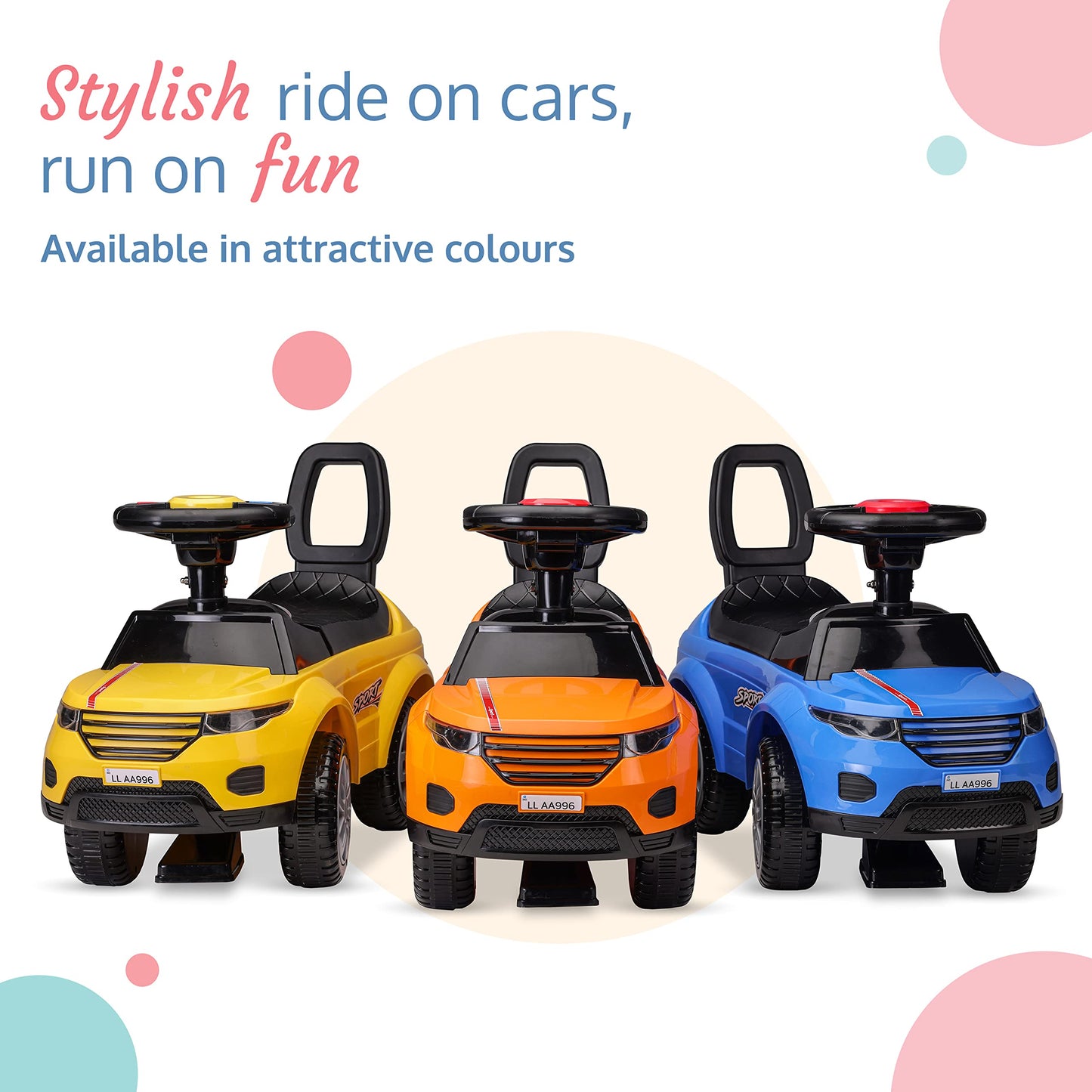 LuvLap Starlight Ride on & Car for Kids with Music & Horn Steering, Push Car for Baby with Backrest, Safety Guard, Under Seat Storage & Big Wheels, Ride on for Kids 1 to 3 Years Upto 25 Kgs (Orange)