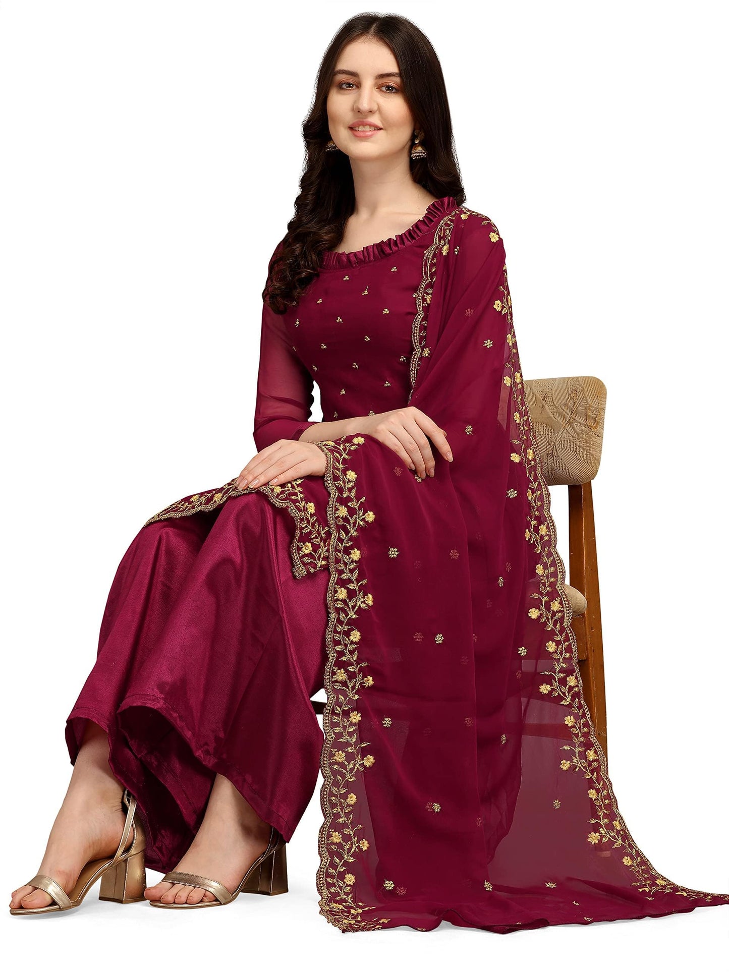 EthnicJunction Women's Georgette Embroidered Unstitched Salwar Suit Dress Material