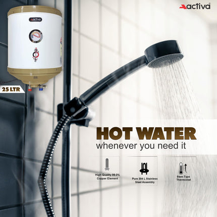 ACTIVA 2 KVA 25 L Storage Geyser ABS Top Bottom, 0.75 mm SS Tank with Temperature Meter Anti Rust Coated Body (IVORY) 