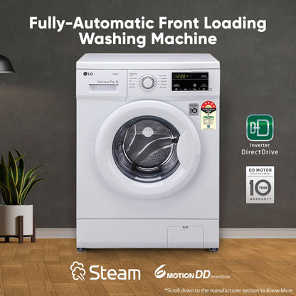 LG 6.5 Kg, 5 Star, Direct Drive Technology, Steam Wash, 6 motion DD, Smart Diagnosis, Fully Automatic Front Load Washing Machine (FHM1065SDW, Allergy Care, In-Built Heater, Touch Panel, White)