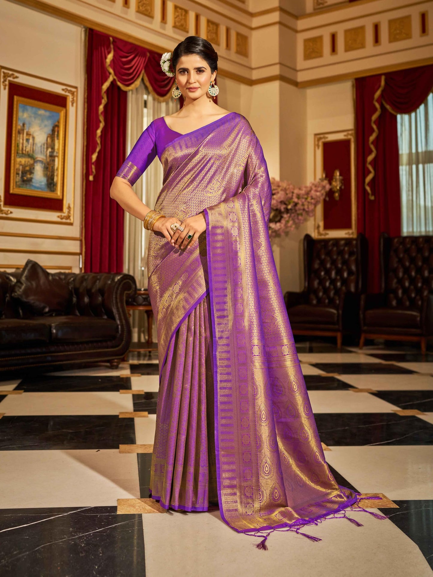 SWORNOF Womens Kanjivaram Banarasi Silk Saree Kanchipuram Patola saree