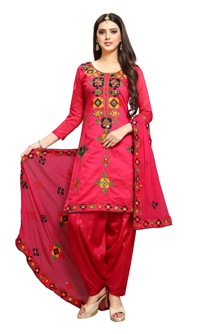 EthnicJunction Women's Chanderi Cotton Embroidered And Mirror Work Unstitched Salwar Suit Material