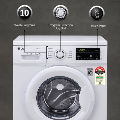 LG 6.5 Kg, 5 Star, Direct Drive Technology, Steam Wash, 6 motion DD, Smart Diagnosis, Fully Automatic Front Load Washing Machine (FHM1065SDW, Allergy Care, In-Built Heater, Touch Panel, White)