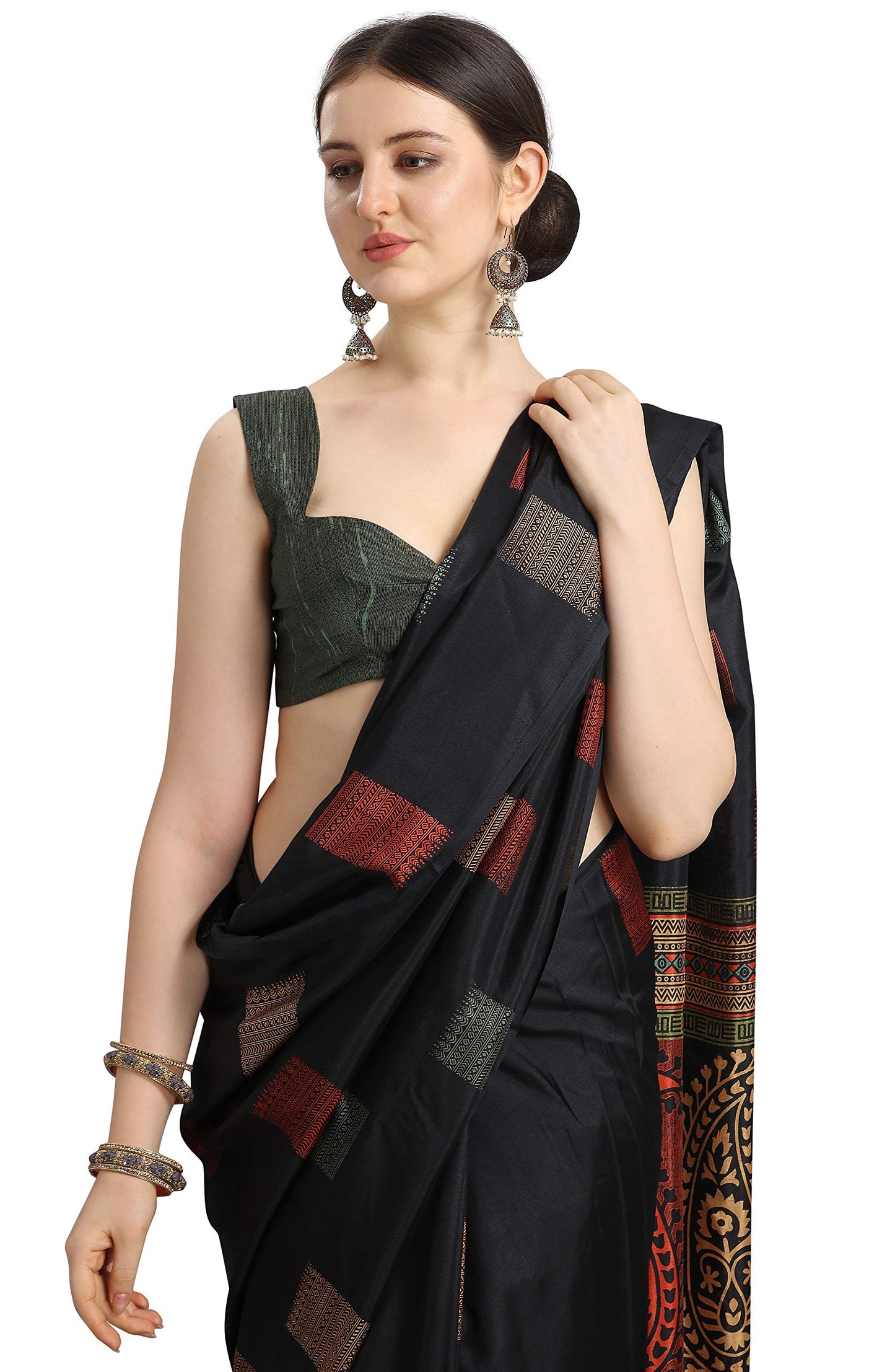 EthnicJunction Women's Silk Blend Printed Saree With Blouse Piece