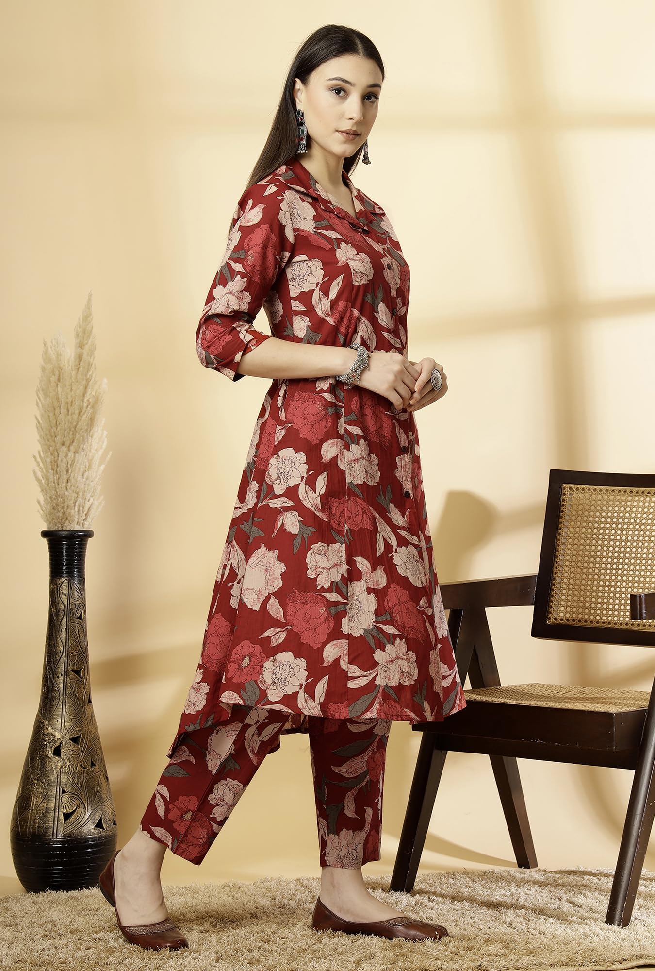 Pistaa's Women Pure Cotton Floral Printed Salwar Suit Set