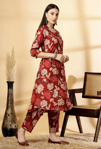 Pistaa's Women Pure Cotton Floral Printed Salwar Suit Set