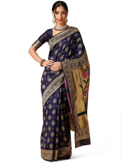 EthnicJunction Women's Paithani Silk Blend Woven Saree With Blouse Piece