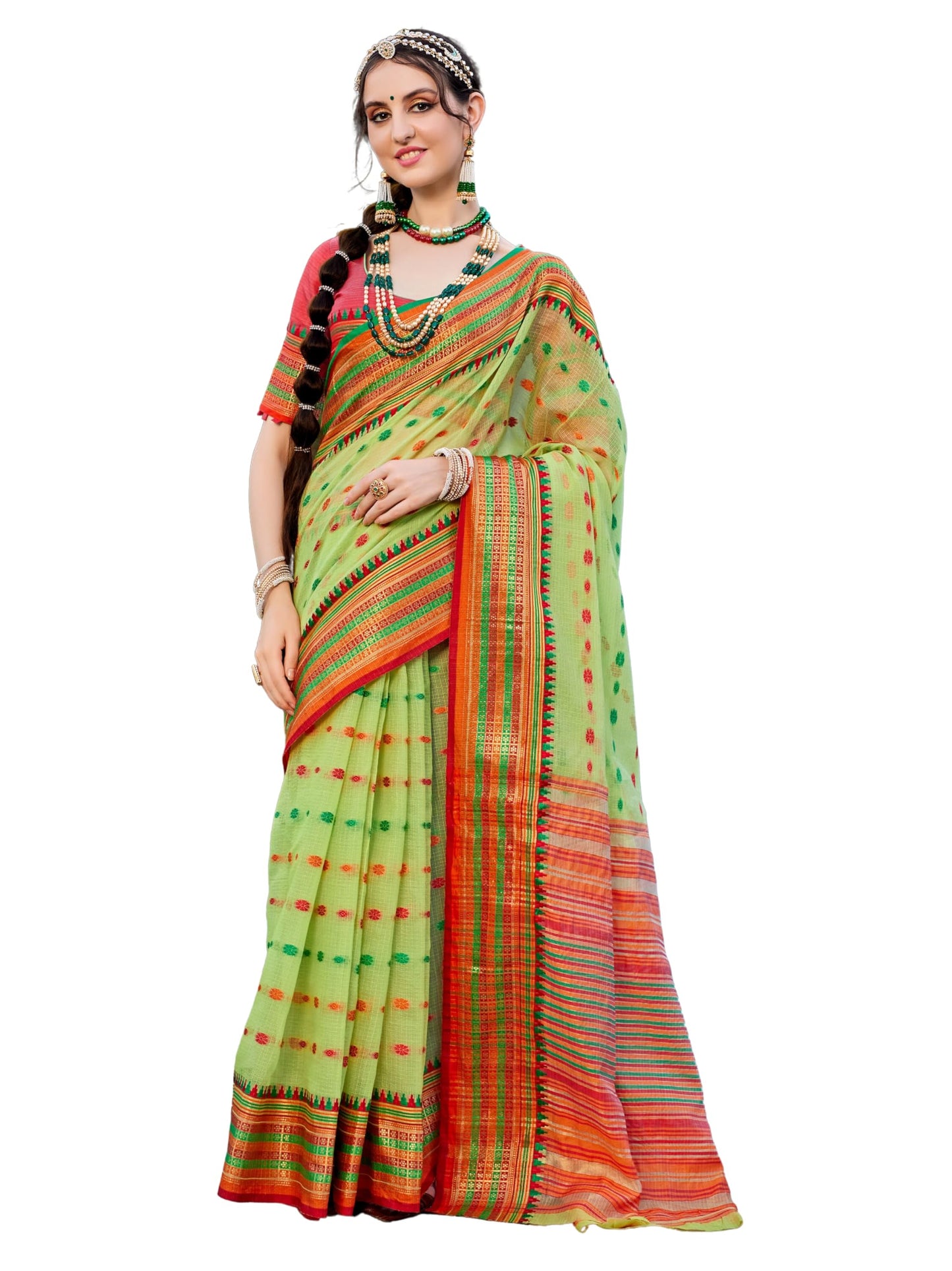 EthnicJunction Women's Kanchipuram Silk Half and Half Woven Saree With Blouse Piece