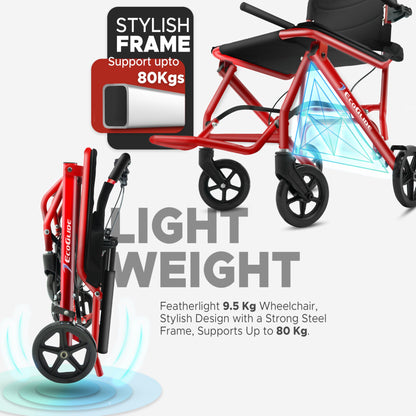 KosmoCare Dura Rexine Wheelchair | Self-Propelled & Attendant Use | Hammered Finish MS Frame | 24" Mag Wheels | Removable Footrests | Foldable Design | Comfortable Rexine Seat | Supports Up to 100 kg