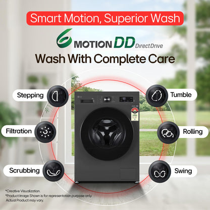 LG 7 Kg, 5 Star, Direct Drive Technology, Steam Wash, 6 Motion DD, Smart Diagnosis, Fully-Automatic Front Load Washing Machine (FHM1207SDM, Allergy Care, In-Built Heater, Touch Panel, Middle Black)