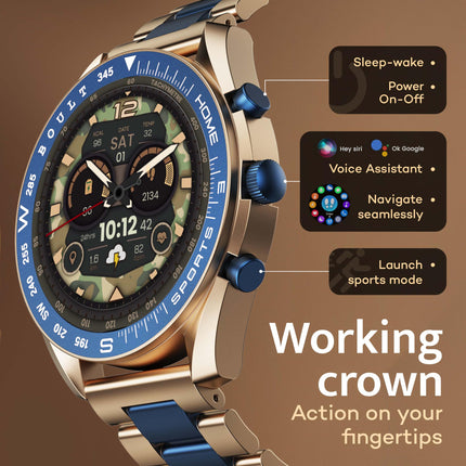 Boult Newly Launched Mirage Smart Watch 1.39''HD Screen, Bluetooth Calling, IP67, Zinc Alloy Frame, 500 Nits Brightness, AI Voice Assistant, SpO2 Monitoring, 120+ Sports Mode (Amber Blue) 