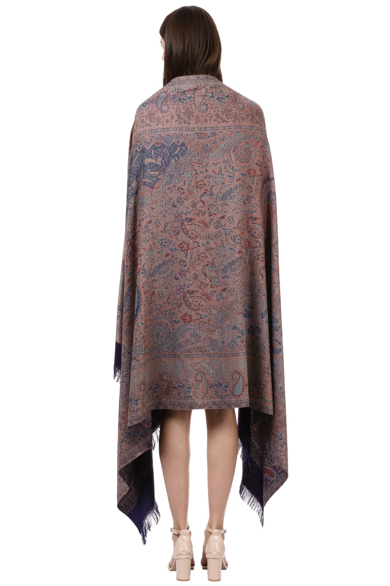 Pashtush Women's Kashmiri Woolen Shawl, Jacquard palla, Warm and soft, Faux Pashmina