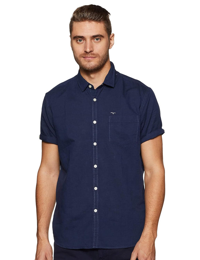 Flying Machine Men's Solid Slim Fit Shirts (FMSH6896_Blue S)