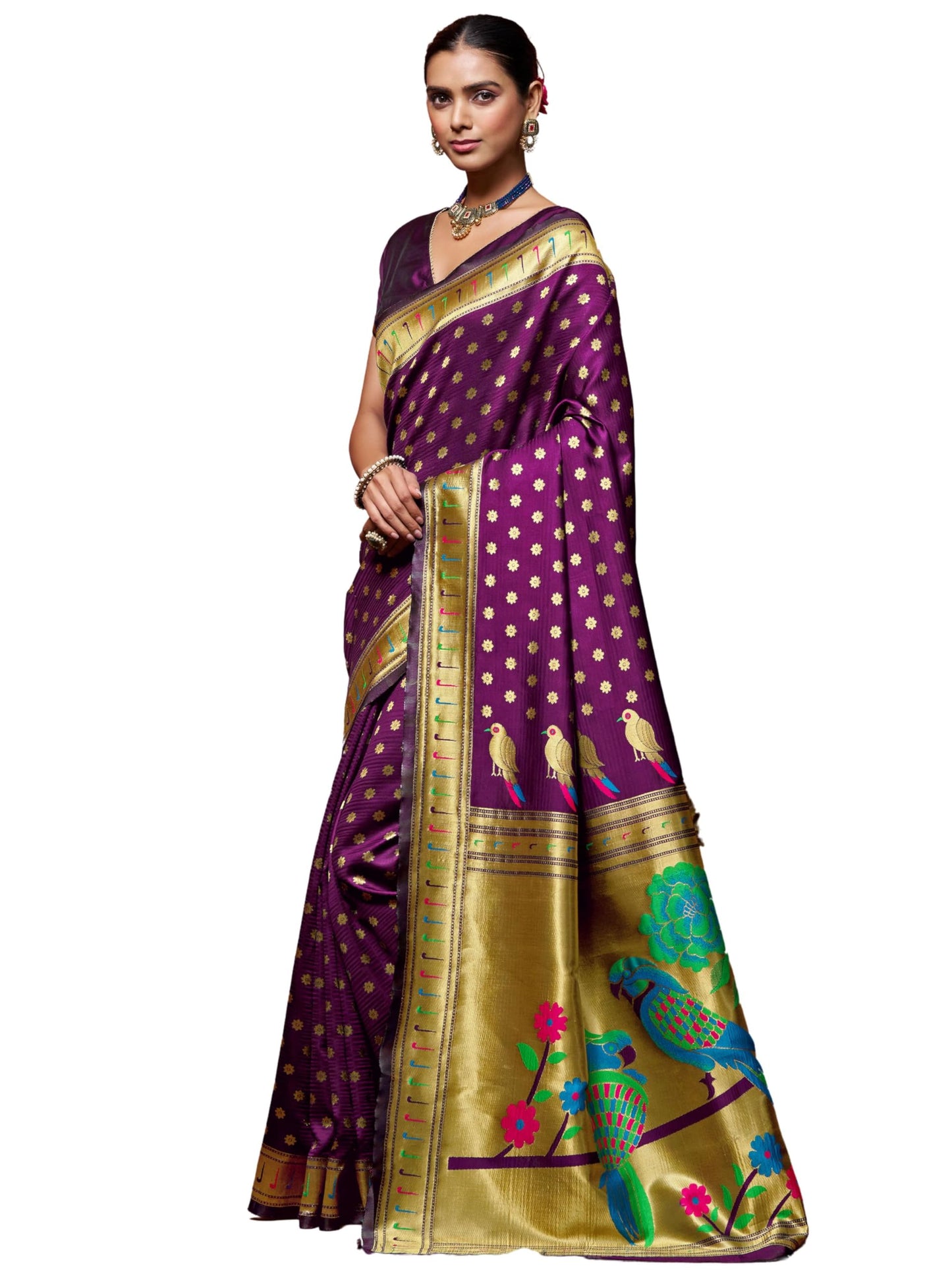 EthnicJunction Women's Silk Blend Woven Paithani saree With Blouse Piece