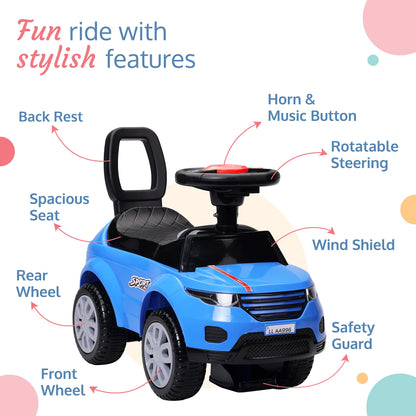 LuvLap Starlight Ride on & Car for Kids with Music & Horn Steering, Push Car for Baby with Backrest, Safety Guard, Under Seat Storage & Big Wheels, Ride on for Kids 1 to 3 Years Upto 25 Kgs (Orange)