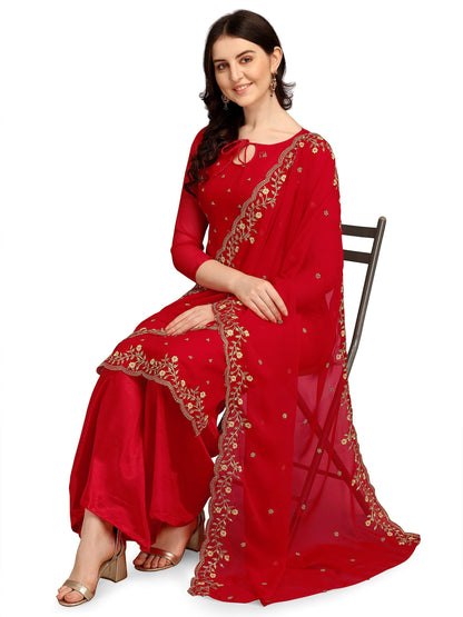 EthnicJunction Women's Georgette Embroidered Unstitched Salwar Suit Dress Material