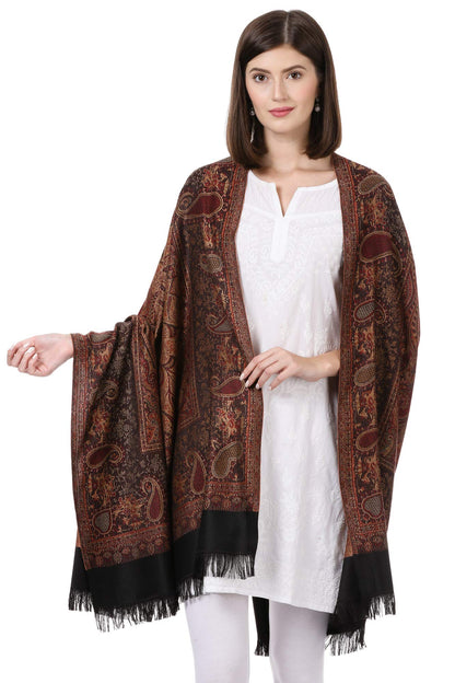 Pashtush Women's Kashmiri Woolen Shawl, Jacquard palla, Warm and soft, Faux Pashmina