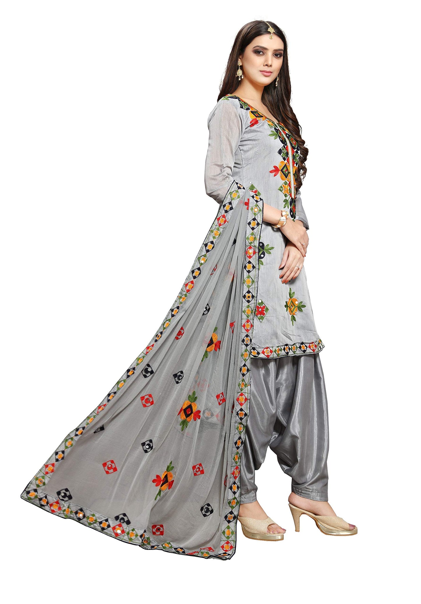 EthnicJunction Women's Chanderi Cotton Embroidered And Mirror Work Unstitched Salwar Suit Material