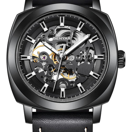 BENYAR Automatic Mechanical Skeleton Leather Strap Men's Watch