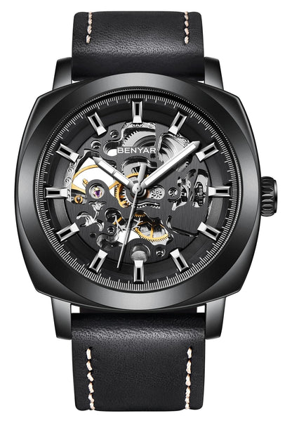 BENYAR Automatic Mechanical Skeleton Leather Strap Men's Watch