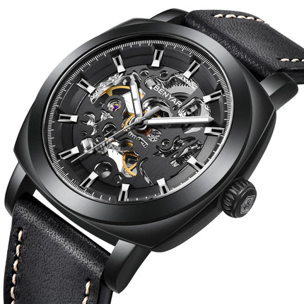 BENYAR Automatic Mechanical Skeleton Leather Strap Men's Watch