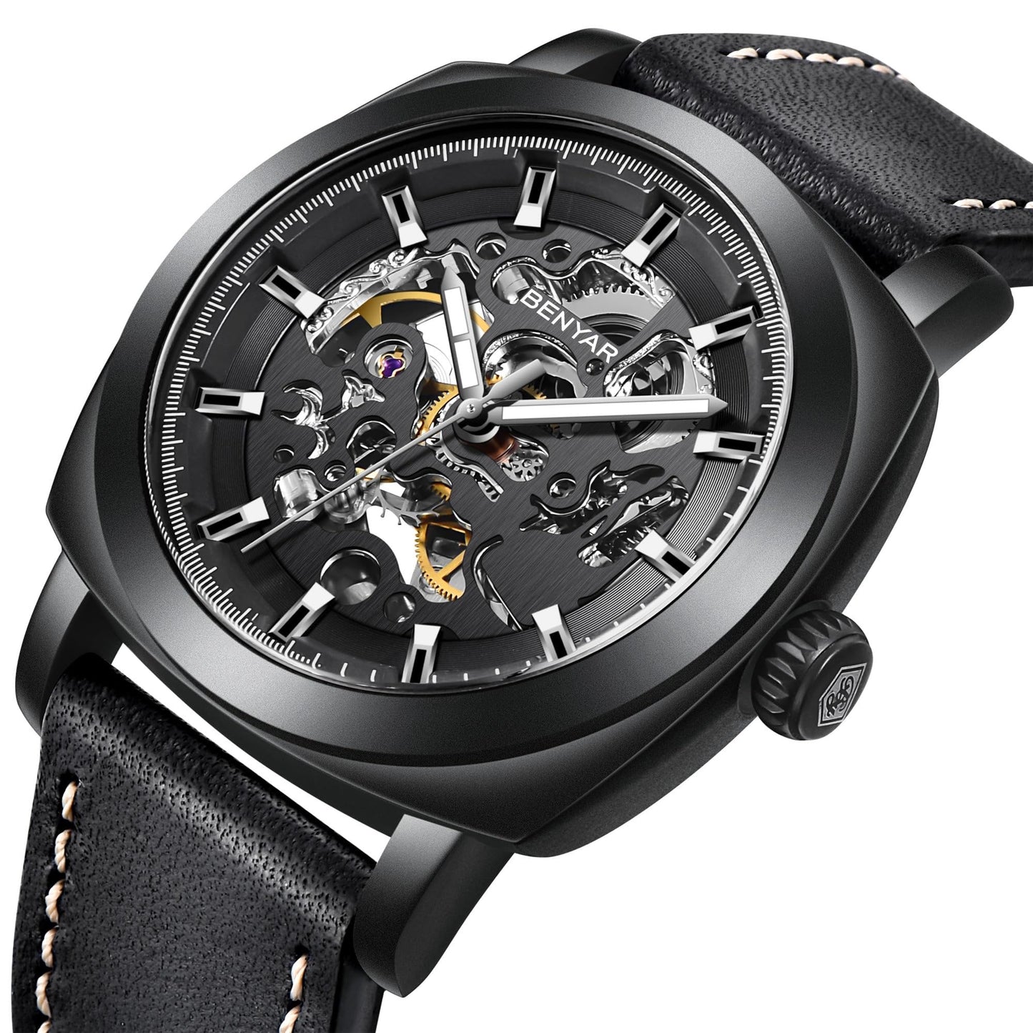 BENYAR Automatic Mechanical Skeleton Leather Strap Men's Watch