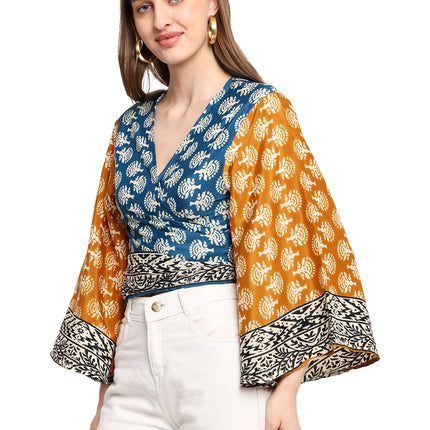 KE Kanha exportsWomen’s and Girls/Ladies Wrap Around Tops Beach wear Tunic Top V Neck Silk Casual Sleeve Printed Top Relaxed Fit Free Size