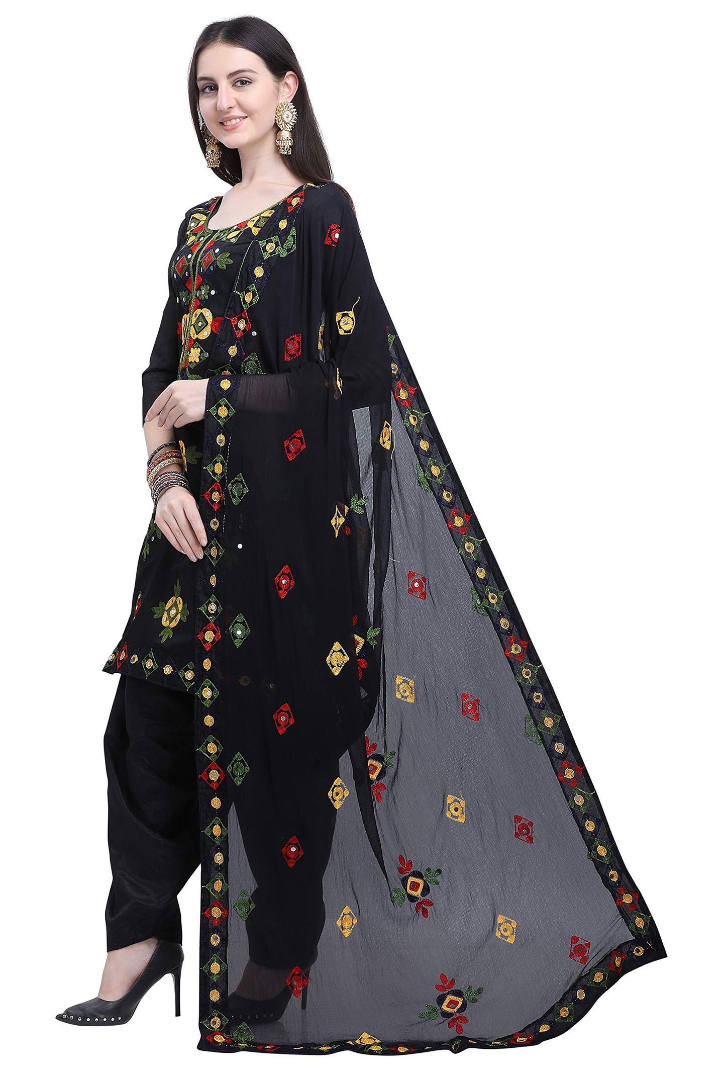 EthnicJunction Women's Chanderi Cotton Embroidered And Mirror Work Unstitched Salwar Suit Material