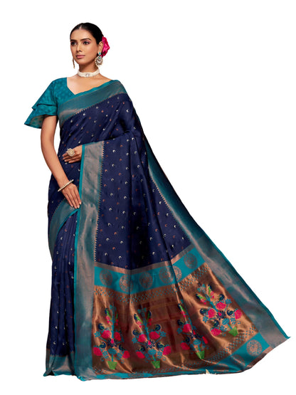 EthnicJunction Women's Silk Woven Paithani Saree With Blouse Piece