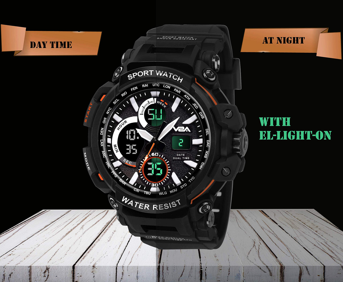 V2A Outdoor Sport Shockproof Led Analogue And Digital Waterproof Chronograph Watch For Men ( Multicolor )