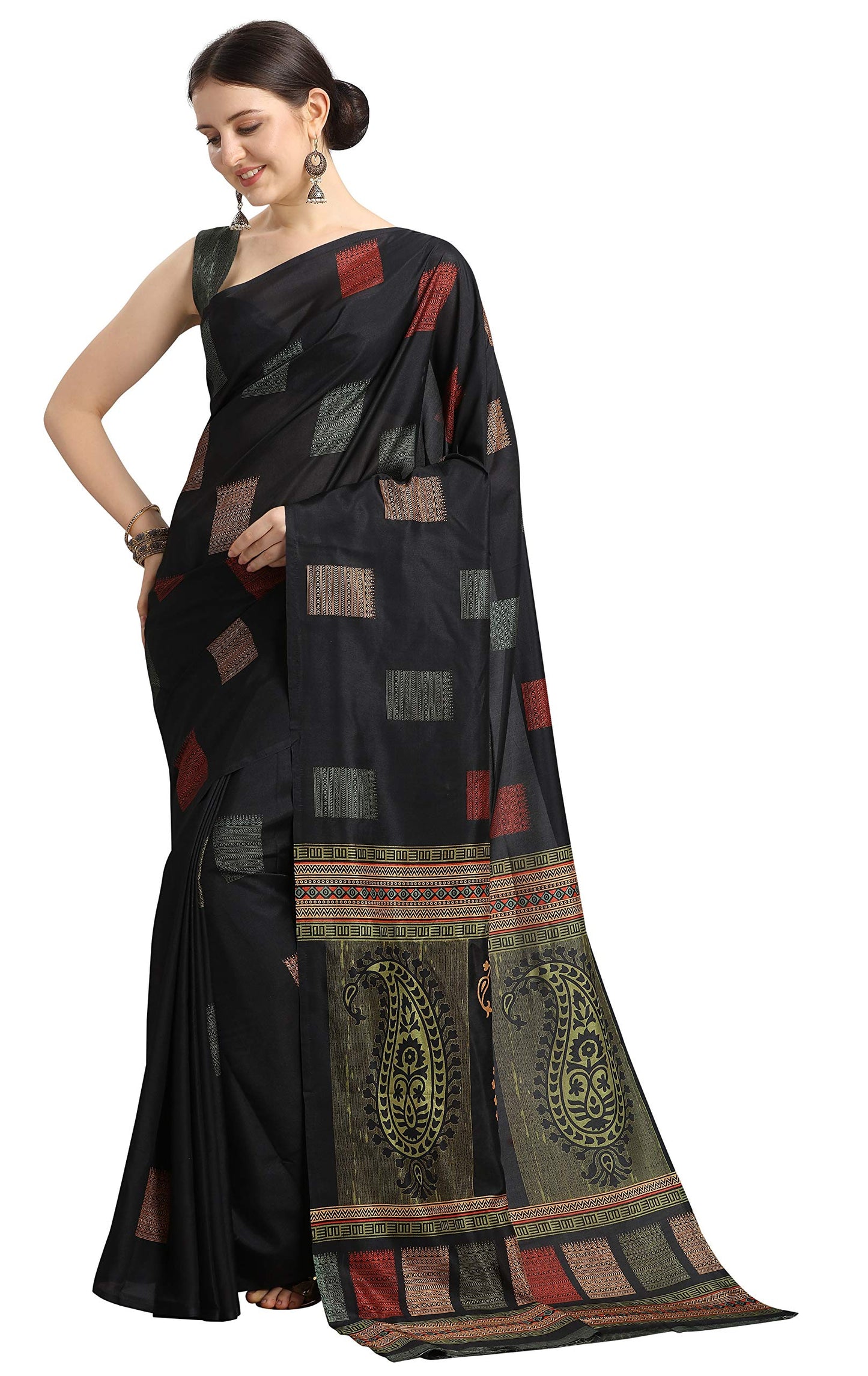 EthnicJunction Women's Silk Blend Printed Saree With Blouse Piece