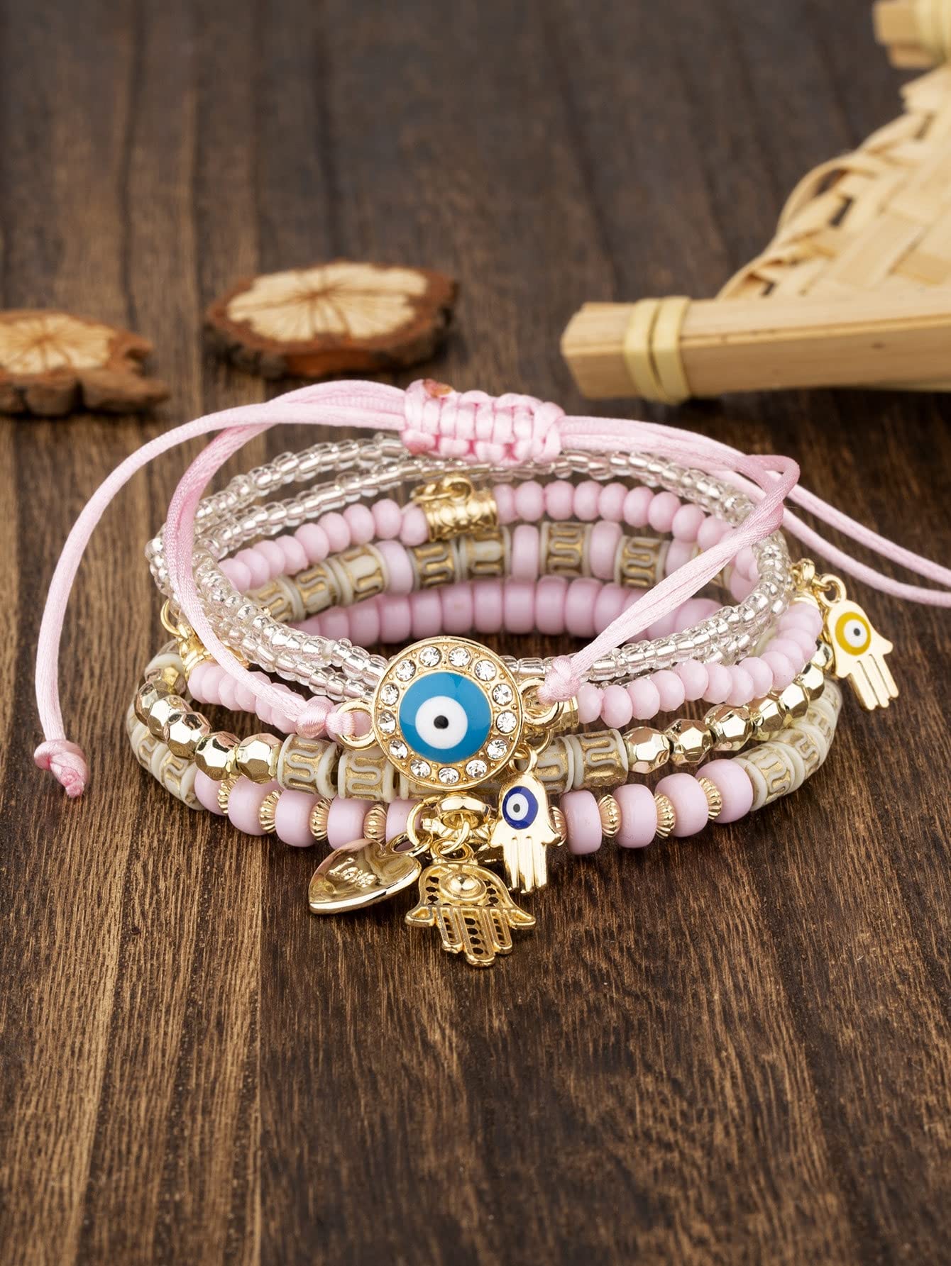 Shining Diva Fashion Bohemian Stackable Multilayer Hamsa Hand Evil Eye Lucky Protection Bracelets Multicolor Crystal Charm Beaded Bracelet for Women Girls