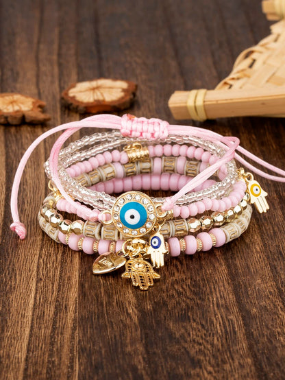 Shining Diva Fashion Bohemian Stackable Multilayer Hamsa Hand Evil Eye Lucky Protection Bracelets Multicolor Crystal Charm Beaded Bracelet for Women Girls