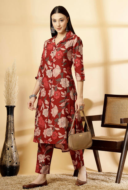 Pistaa's Women Pure Cotton Floral Printed Salwar Suit Set