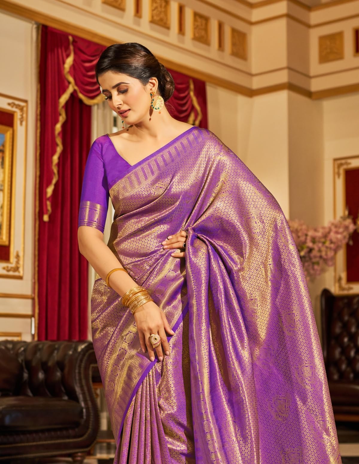 SWORNOF Womens Kanjivaram Banarasi Silk Saree Kanchipuram Patola saree