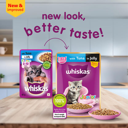 Whiskas Junior Kitten (2-12 Months) Wet Cat Food, Tuna in Jelly, 80 g, Hydrating Food Made With Real Fish, 100% Complete & Balanced Nutrition for Kittens