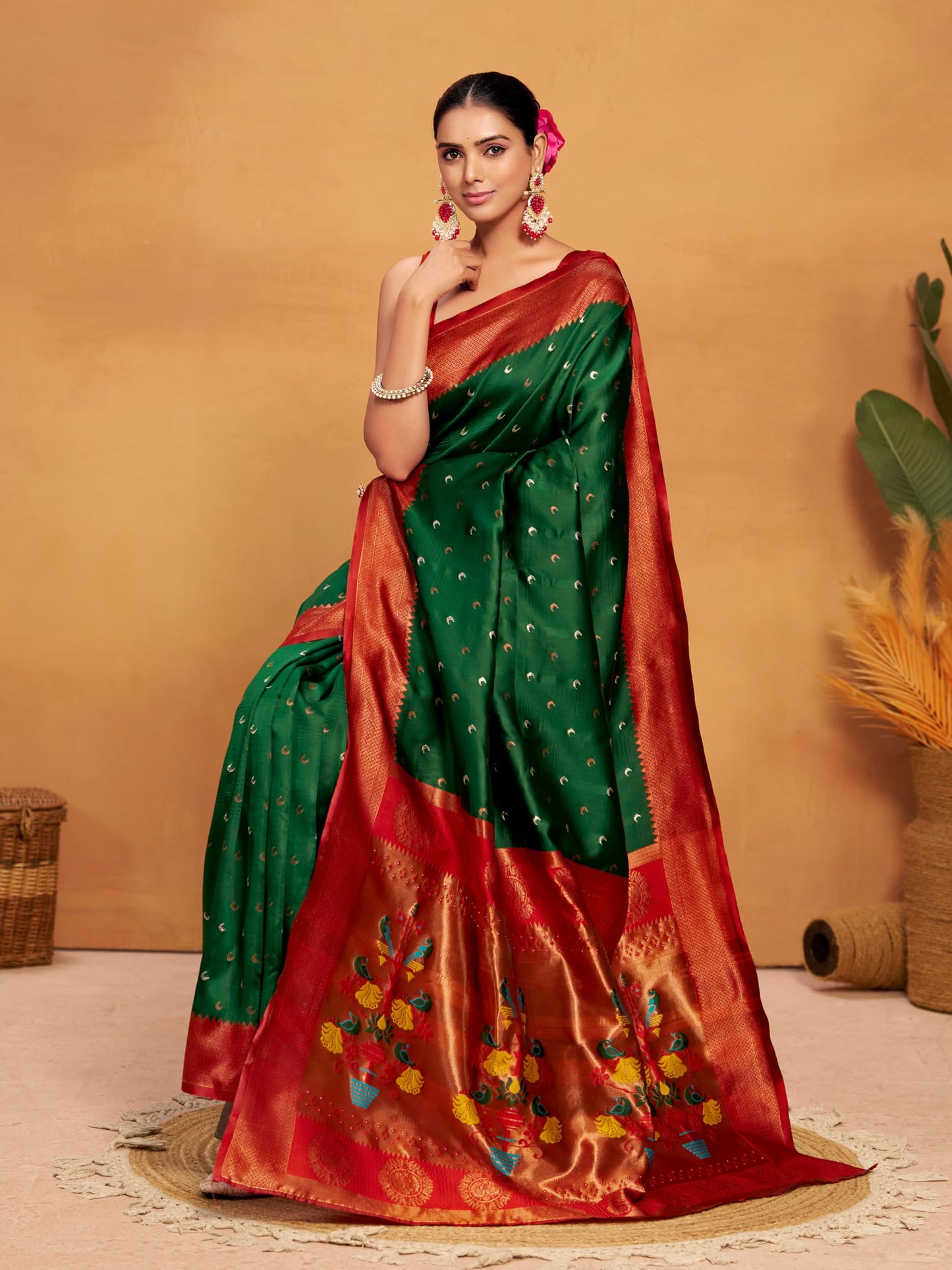 EthnicJunction Women's Silk Woven Paithani Saree With Blouse Piece