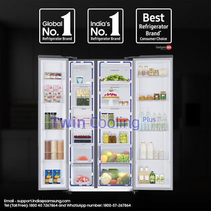 Samsung 653 L, 3 Star, Frost Free, Double Door, Convertible 5-in-1 Digital Inverter, Side By Side AI Enabled Smart Refrigerator with WiFi (RS76CG8003S9HL, Silver, Refined Inox, 2024 Model)