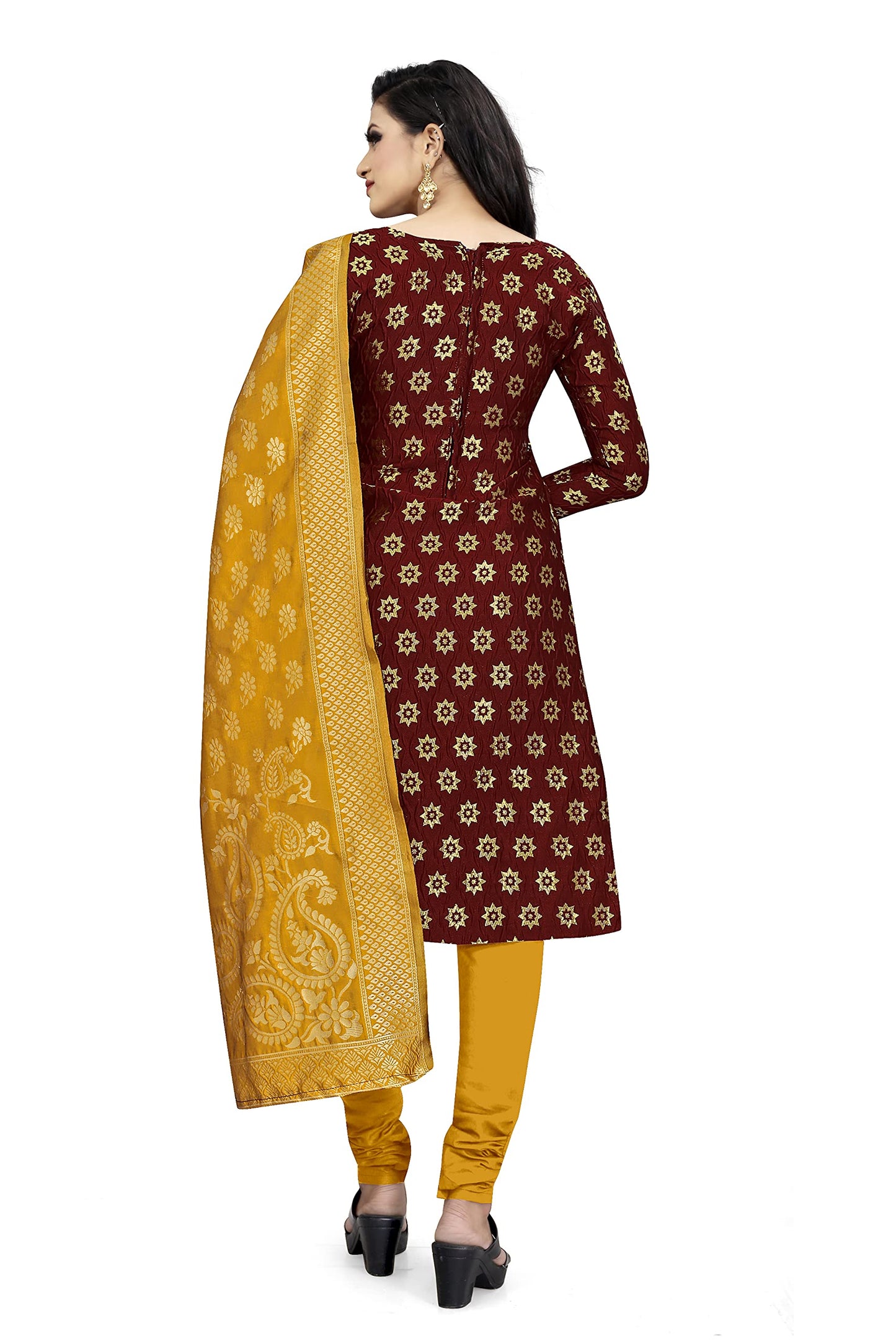 EthnicJunction Women's Banarasi Silk Blend Unstitched Salwar Suit Material