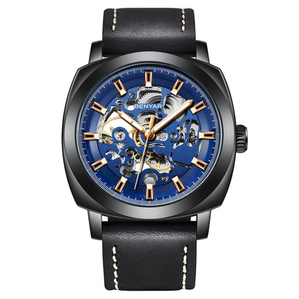 BENYAR Automatic Mechanical Skeleton Leather Strap Men's Watch