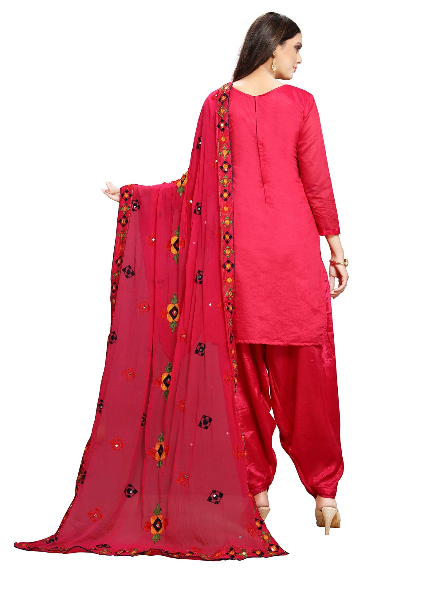 EthnicJunction Women's Chanderi Cotton Embroidered And Mirror Work Unstitched Salwar Suit Material