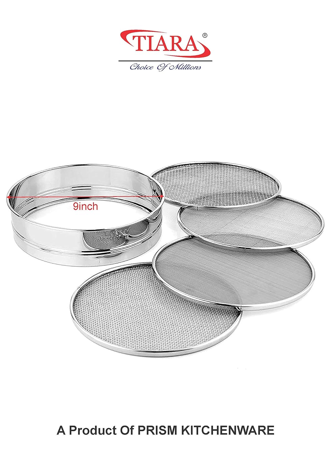 4 in 1 Stainless Steel Interchangeable Sieve Set of 5 Flour Chalni Spices Food Strainers Atta Chalni Jaali Channi Atta Maida Strainer Silver