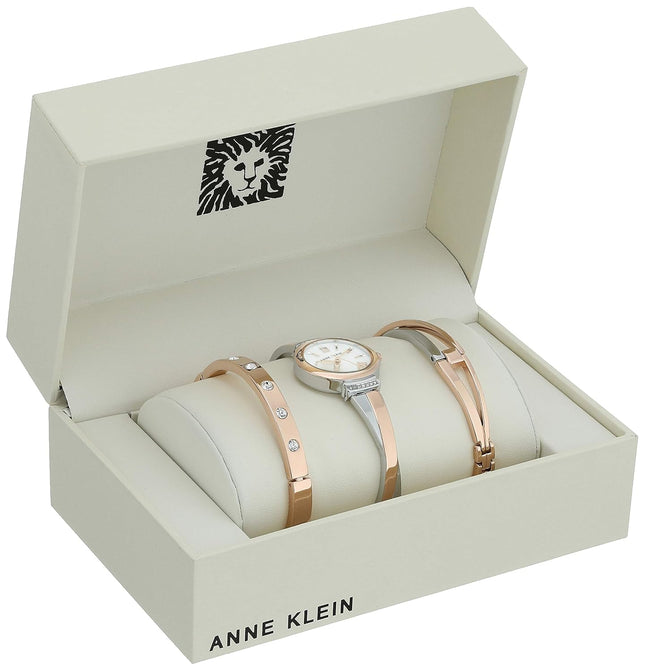 Anne Klein New York Swarovski Crystal Accented Rose Gold-Tone and Silver-Tone Analogue Women's Bangle Watch and Bracelet Set AK/2245RTST