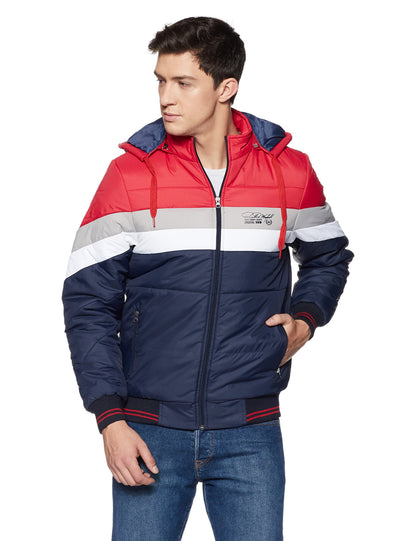 Men's Regular Fit Quilted Bomber Jacket with Detachable Hood - Winter Warm, Insulated Lining, Ribbed Cuffs, and Stylish Design