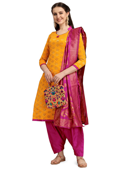 EthnicJunction Women's Banarasi Silk Blend Unstitched Salwar Suit Material