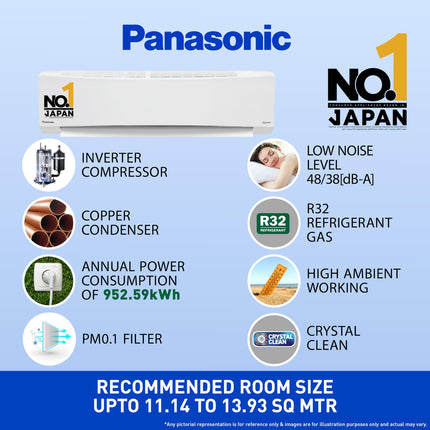 Panasonic 1.5 Ton 3 Star Inverter Split AC (Copper Condenser, 7 in 1 Convertible, PM 0.1 Air Purification Filter, Hidden Display, CS/CU-SU18ZKYTK, 2024 Model, White) 