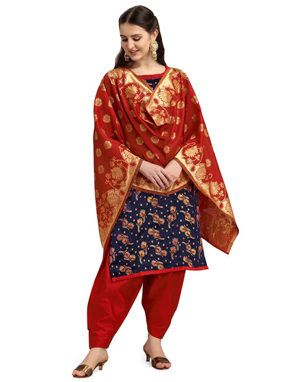 EthnicJunction Women's Banarasi Silk Unstitched Salwar Suit Dress Material Material With Banarasi Dupatta